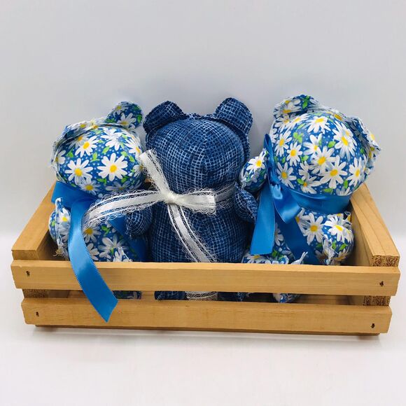 Handmade Mini Bears, Shelf Decor or Bowl Fillers Bright Blue Daisy 7.5 Inches - Picture 1 of 9